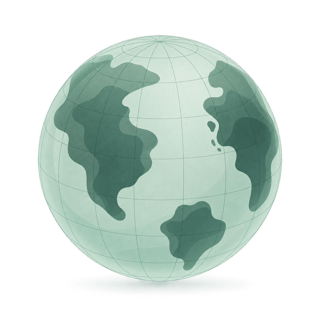 A translucent green globe with latitude and longitude lines